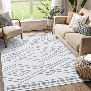 Modern Washable Geometric Area Rug, Low Pile Mat, Non Slip Non Shedding Carpet for Entryway Dining Room Office Living Room Bedroom, Gray 5*7ft - 1 of 4