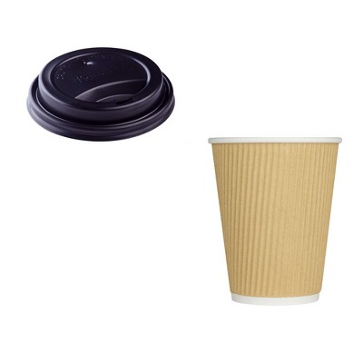 Karat Hot Drink Sipper Polypropylene Plastic Dome Lid with 8 Ounce Ripple Grip Recyclable Beige Paper Cups (500 Pack)
