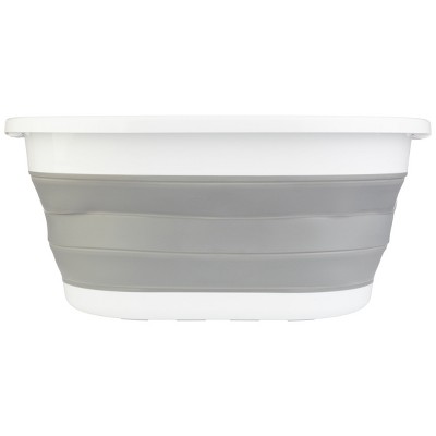 Gray and White 39L Collapsible Plastic Laundry Basket
