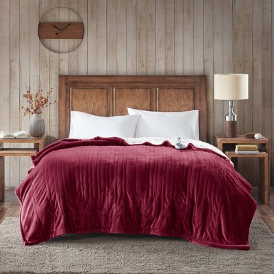 Twin Garnet Heated Plush to Berber Blanket