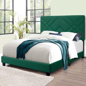Streamdale GREEN QUEEN SIZE BED FRAME WITH ADJUSTABLE HEADBOARD SUPER AFFORDABLE NO BOX SPING REQUIRE - 1 of 4