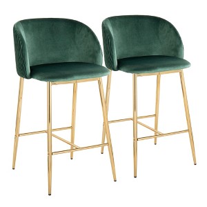 Contemporary Fixed-Height Counter Stool with Pleated Wave Backrest and Metal Legs (Set of 2) - 1 of 4
