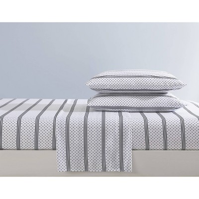 Queen Black and White Dots and Stripes Microfiber Sheet Set