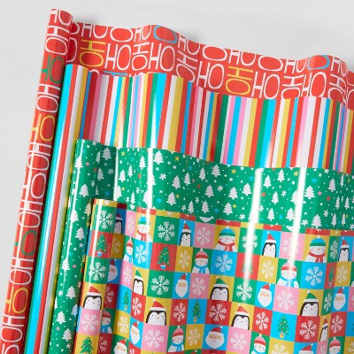 4pk 120 sq ft HoHoHo/Santa/Trees/Stripes Gift Wrap - Wondershop™