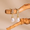 Pearl Earrings: 14k Gold-plated Cubic Zirconia Accented Pearl Drop Dangle Wedding Engagement Earrings For Women Bridal Bridesmaid - 4 of 4