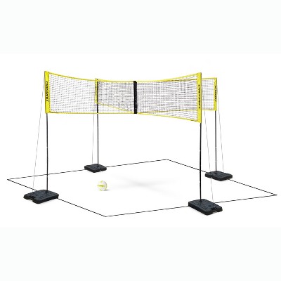 CROSSNET Four Square Volleyball Net and Backyard Yard Game Complete Set with Carrying Backpack, Ball, and 4 Fillable Base Set for Indoor Gameplay