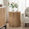 Retro Chic Style Cylindrical Coffee Table with Vertical Texture Embossed Design, Natural - ModernLuxe - image 4 of 4