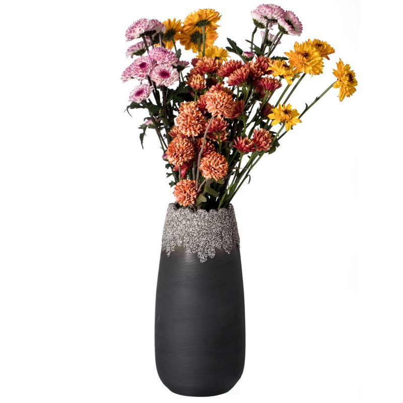 Modern Farmhouse Home Décor Accents; Boho Vases for Table Décor, Black Ceramic Table Vase with Dripping Crystal Look and Scalloped Opening Design, 1 of 6