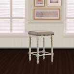 16" Tasnim Counter Height Barstool Tan Fabric/Antique White Finish - Acme Furniture