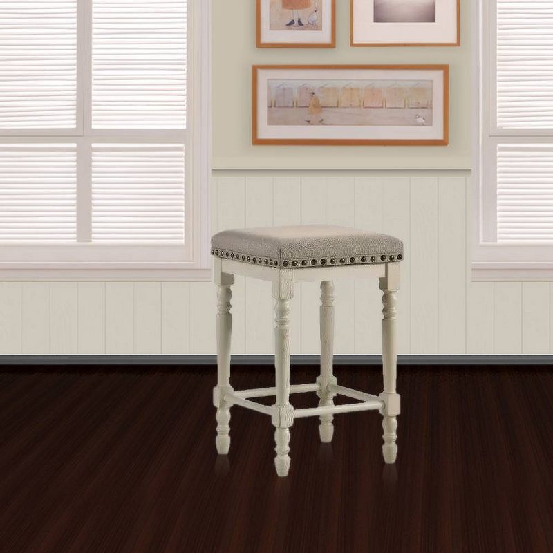 16&#34; Tasnim Counter Height Barstool Tan Fabric/Antique White Finish - Acme Furniture, 1 of 6