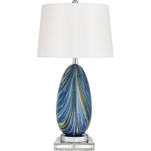 Possini Euro Design Pablo Modern Table Lamp with Square Riser 28 1/2" Tall Multi Blue Art Glass White Drum Shade for Bedroom Living Room Bedside Kids - 1 of 4