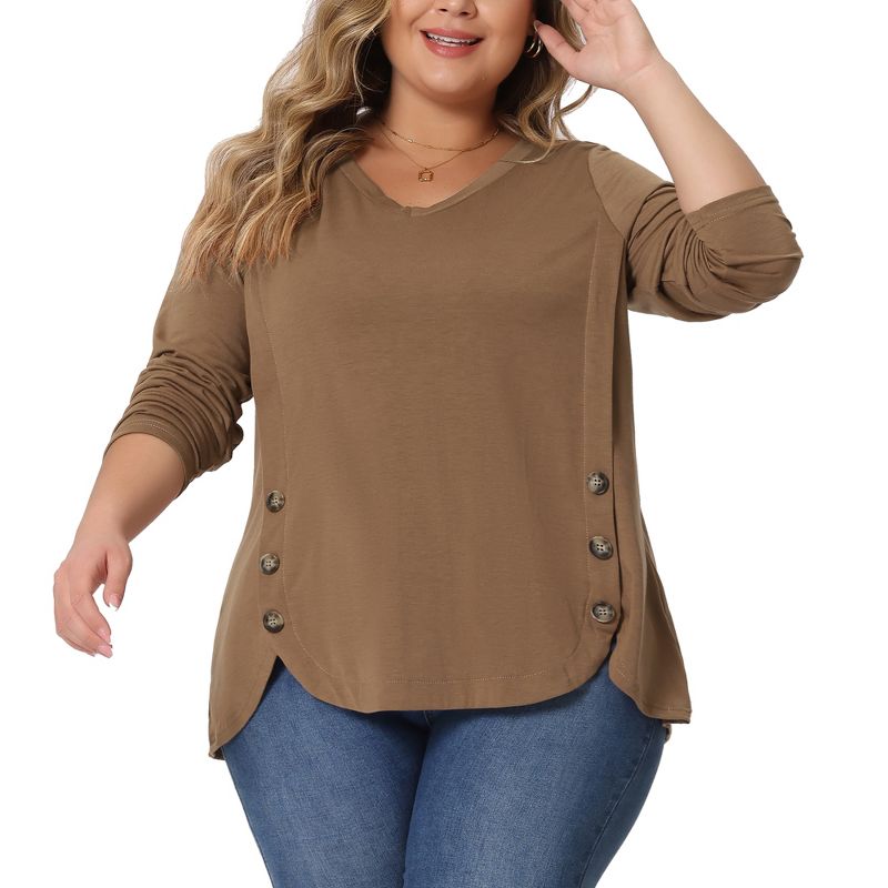 Agnes Orinda Women's Plus Size Long Sleeve V Neck Loose Casual Workout Fashion Buttons Tunic Blouse, 2 of 6