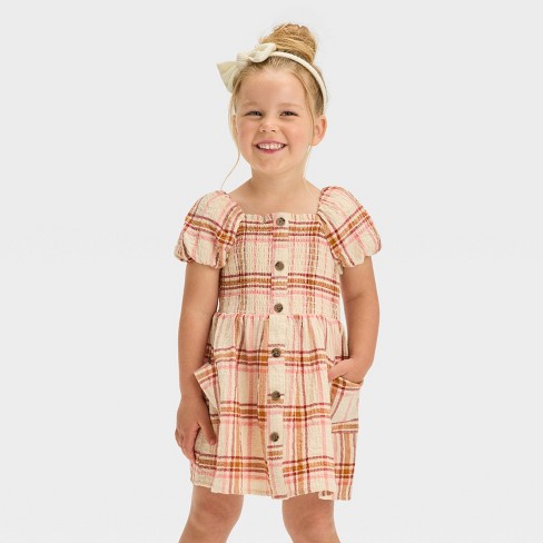 Toddler Girls Plaid Dress Cat Jack Brown 12m Target