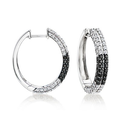 Ross-Simons 1.50 ct. t.w. White and Black Diamond Checkered Hoop Earrings in Sterling Silver