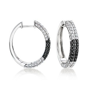 Ross-Simons 1.50 ct. t.w. White and Black Diamond Checkered Hoop Earrings in Sterling Silver - 1 of 3