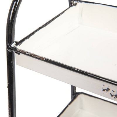 Distressed White 3-Tier Metal Tray with Black Frame