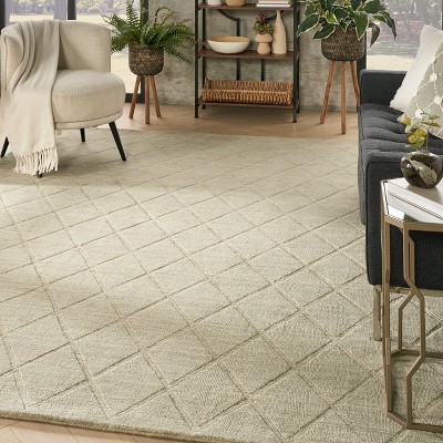 Handmade Sage Wool Trellis Rectangular Area Rug 8' x 10'