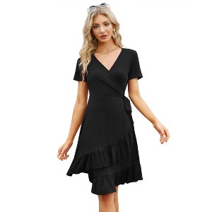 Women's Summer Casual Ruffle Side Split Flowy High Waist Midi Dress with Belt - 1 of 1