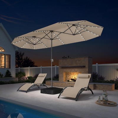 PURPLE LEAF 13ft Patio Market Umbrella and Base Double-Sided Rectangle Outdoor Table Sun Umbrellas with Crank