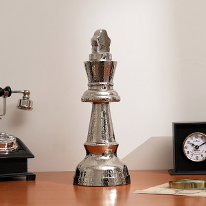 Decorative Hammered Nickel Finish Chess King Sculpture – Elegant Table Accent (5.5x5.5x14") - 1 of 4