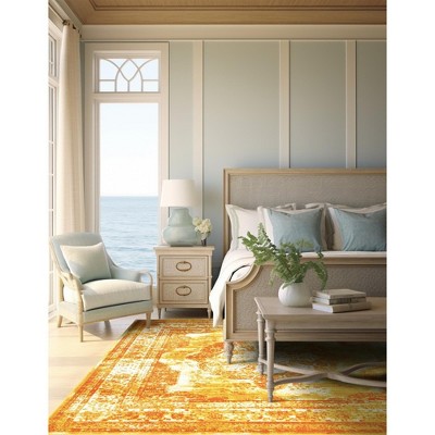 Sofia Collection 8' Square Orange Synthetic Area Rug