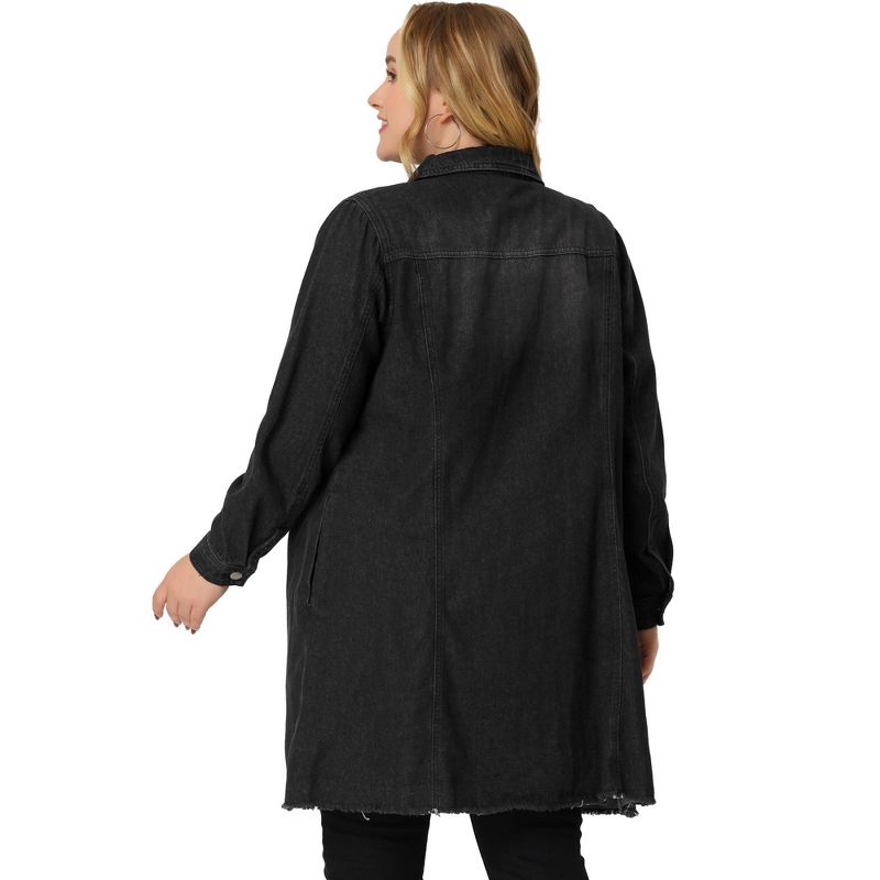 Agnes Orinda Women's Plus Size Button Long Sleeve Raw Hem Long Denim Jackets, 4 of 6
