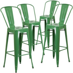 Emma and Oliver Commercial Grade 4 Pack 30" High Metal Indoor-Outdoor Barstool with Back - 1 of 4