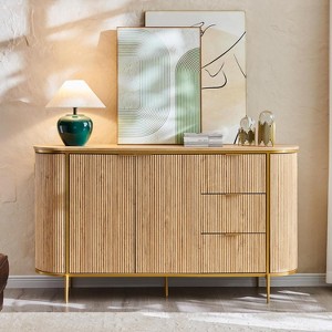 SinCiDo Sideboard Buffet Servers with 4 Doors & 3 Drawers, 60″W Luxury Fluted Kitchen Storage Cabinet with Faux Marble Tabletop - 1 of 4