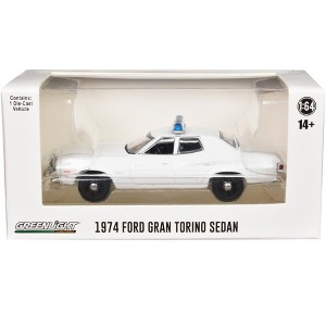 1974-1976 Ford Gran Torino Sedan Police Car White with Light Bar 1/64 Diecast Model Car by Greenlight - 1 of 3