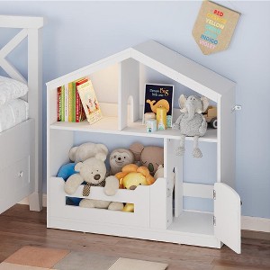 Kids Bookshelf, Toy Storage Organizer, Wooden Toddler Bookcase for Kids, Dollhouse Bookshelf for Playroom Bedroom Nursery - 1 of 4