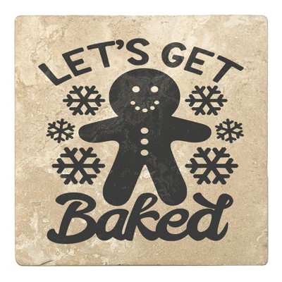 Christmas by Krebs Set of 4 Ivory and Black "Let's Get Baked" Square Coasters 4"