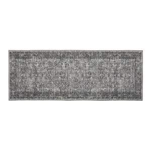 Faux Wool Vintage Distressed Floral Printed Area Rug with Floral  Vintage Design  Ultra Thin Low Pile Machine Washable Non Slip Stain Resistant Non - 1 of 4
