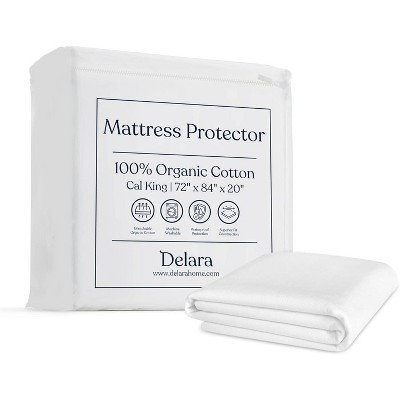 Delara Organic Cotton Waterproof Mattress Protector, GOTS Certified, Soft Cooling Noiseless Breathable Cover, Fits 20 Inch Deep Pocket