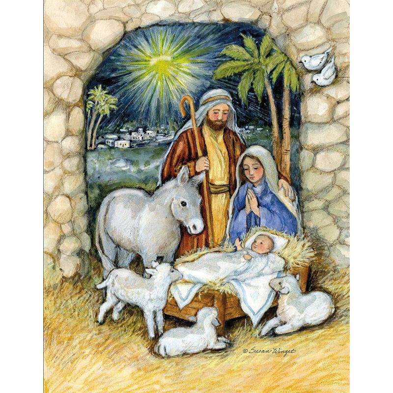 LANG 18ct Nativity Scene Boxed Holiday Greeting Card Pack, 1 of 4