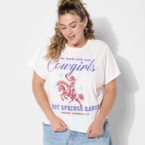 Women's Hot Spring Ranch Short Sleeve Graphic Shrunken T-Shirt - White - 1 of 3