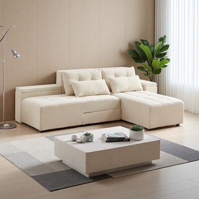 Convertible 3-in-1 Corduroy Sleeper Sectional Sofa with Ottoman & Storage