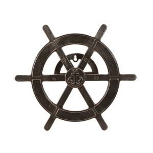 WELLFOR 124' Outdoor Aluminum Ship Wheel Mounted Hose Holder Copper - 1 of 4