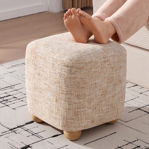 Bekrvio Cube Pouf Ottoman with Wood Legs, Chenille Vanity Stool & Square Footrest,Upholstered Ottoman for Living Room/Bedroom,500 lbs Capacity - 1 of 4