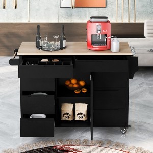 Rubberwood Countertop Kitchen Island, Kitchen Trolley with 5 Wheels, Spice Rack and 8 Drawers - ModernLuxe - 1 of 4