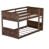 DOMETOUR Twin over Twin Floor Bunk Bed with Panel Headboard, Solid Rubber Wood, Safety Guardrails, Built-in Ladder, Antique Oak - 3 of 4