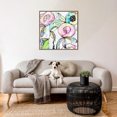 Colorful Abstract Floral Beaded Framed Canvas Wall Art