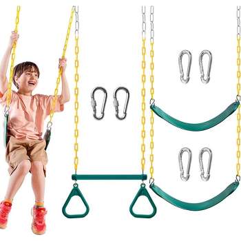 Syncfun 3 Pack Green Assorted Swing Set for Kids Outdoor Play, Including 1 Swing Bar and 2 Swings with Plastic Coated Chain