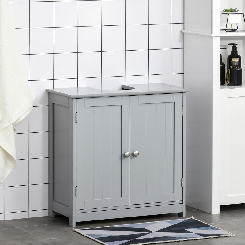 kleankin Vanity Base Cabinet, Under-Sink Bathroom Cabinet Storage with U-Shape Cut-Out and Adjustable Internal Shelf, 2 of 7