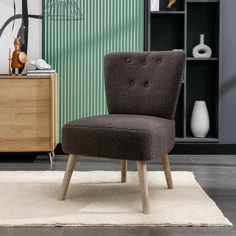 Tufted Back Teddy Fabric Slipper Chair Accent Chair-ModernLuxe, 1 of 14