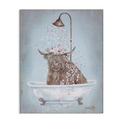 Stupell Industries Charming Longhorn Cattle Cow Bathtub Flower Petals, 30" x 40"