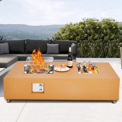 Rectangular Propane Fire Pit Table, Certified,50,000 BTU Outdoor Fireplace with Wind Guard Glass, Lid £¦ Waterproof Cover for Backyard,Garden