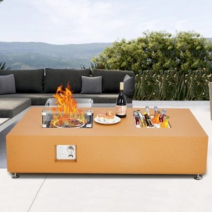 Rectangular Propane Fire Pit Table, Certified,50,000 BTU Outdoor Fireplace with Wind Guard Glass, Lid £¦ Waterproof Cover for Backyard,Garden - 1 of 4