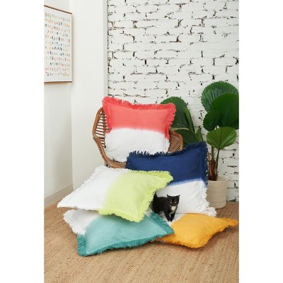 Aster Ochre and White Hand-Dyed Fringe Throw Pillow