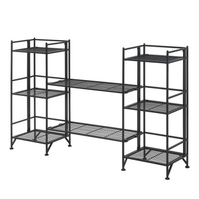 Breighton Home Xtra Storage 3 Tier Folding Metal Shelves with Set of 2 Extension Shelves in Black