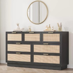 7 Drawer Dresser for Bedroom 55 Inch Large Rattan Dresser with Storage, Boho Chest of Drawers for Bedroom Living Room - 1 of 4